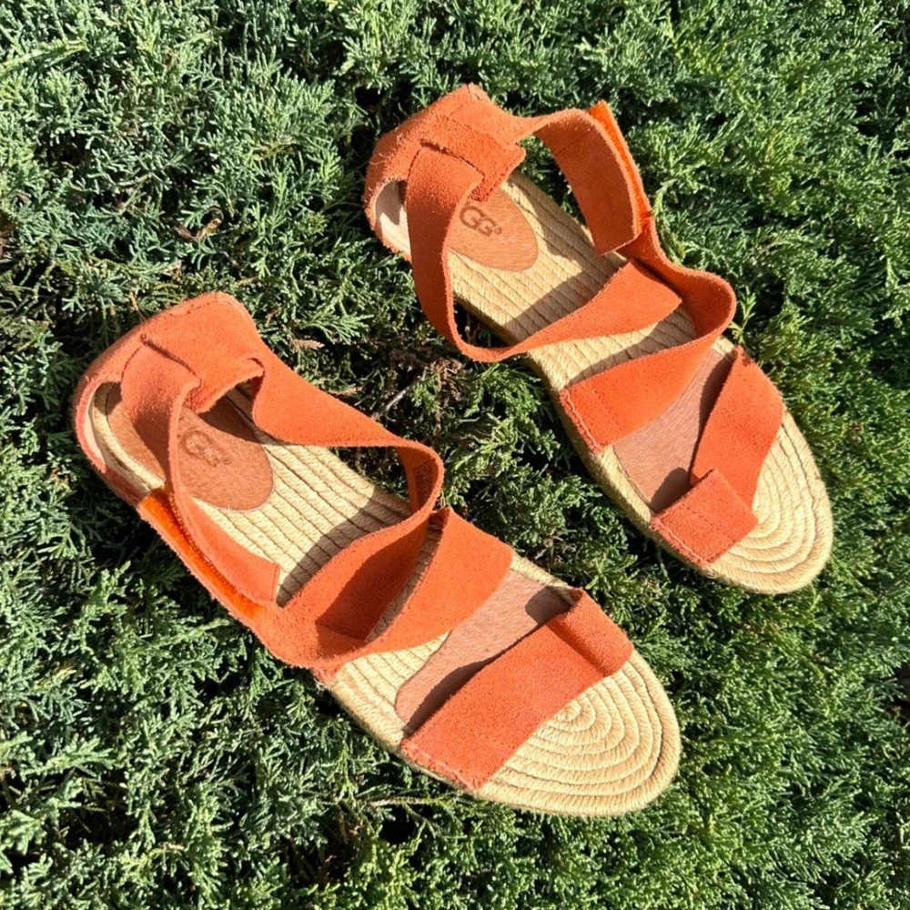 UGG Mila Women's Suede Espadrille Strappy Sandals Size 9 Orange Shoes